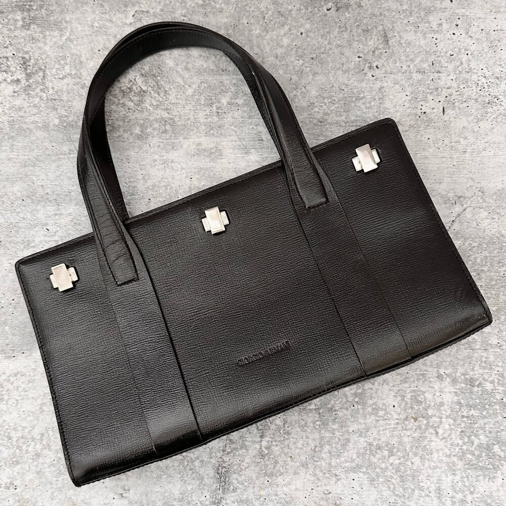 Vintage Giorgio Armani Black Leather Handbag Evening Bag
